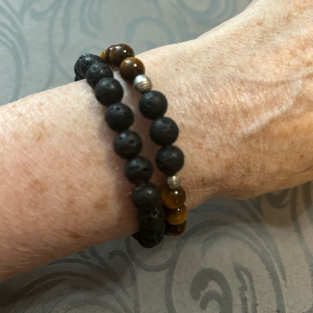 Lava Stone  and Tigers Eye Beaded Bracelet Set
